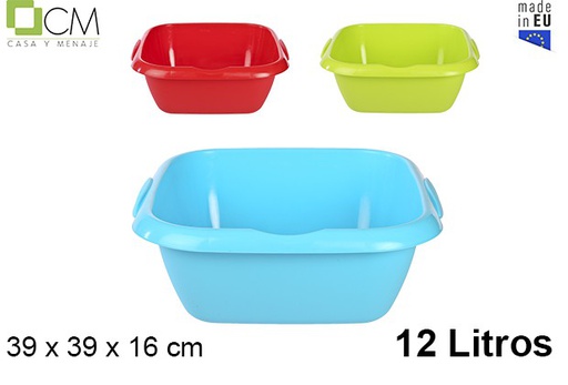 [102960] Squared plastic basin with handle assorted colors 12 l.