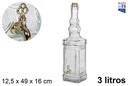 Botella cristal cuadrada natural tapón corcho con grifo 3 l.