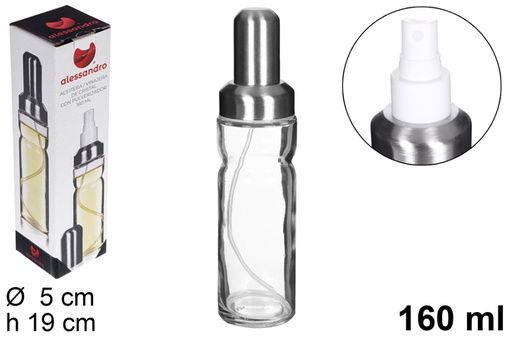 [107971] Round glass oil cruet with spray stopper 160 ml