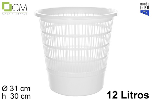 [109843] Round white plastic paper bin 12 l.