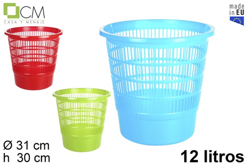 [109842] Round plastic paper bin assorted colors 12 l.