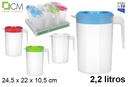 Jarra plástico ovalada con tapa colores surtidos 2,2 l.