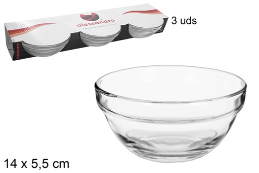 [108675] Pack 3 pieces glass bowl 14 cm