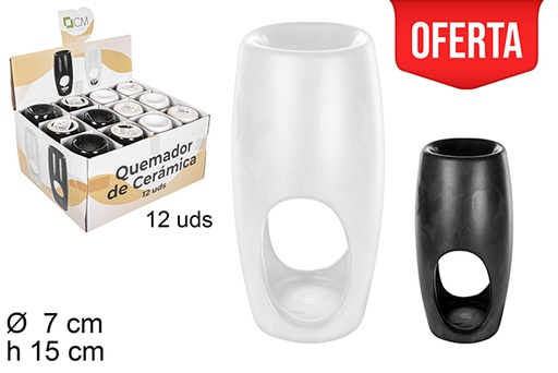 [108670] Queimador cerâmico redondo branco/preto 15 cm
