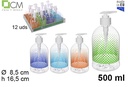 Botella con dosificador para gel decorado cuadrados 500 ml