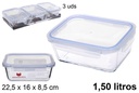 Fiambrera cristal rectangular tapa hermética 1,5 l.