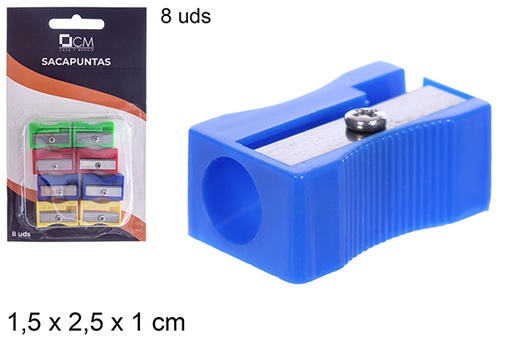 [108987] blister taille-crayon en plastique couleurs assorties