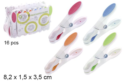 [108681] 16 prendedores de roupa de plástico de cor opaca 8.2cm