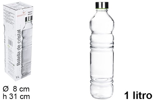 [109178] Glass water bottle with steel lid 1 l.