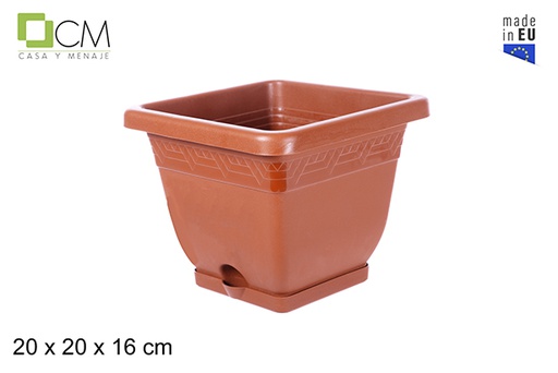[102975] Pot de fleurs carré avec soucoupe 20 cm