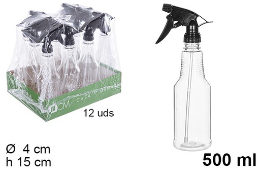 [110453] Bottiglia rotonda in plastica con spruzzatore nero 500 ml