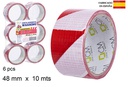 Cinta adhesiva Warning resistente roja/blanca 48 mm x 10 m.