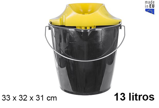 [107318] Black plastic bucket with drainer and iron handle 13 l.