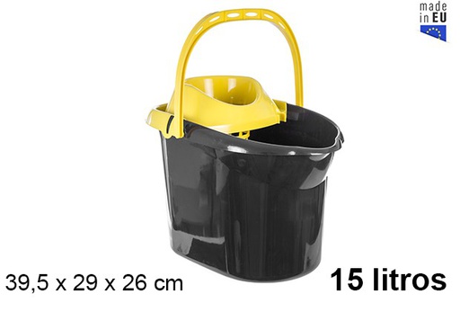 [107319] Black rectangular plastic bucket with  drainer 15 l.