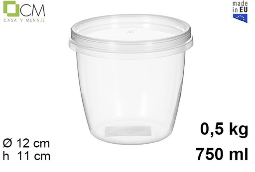[110458] Envase plástico multiusos ovalado con tapa hermética 750 ml (0,5 kg)