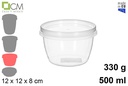 Envase plástico multiusos ovalado con tapa hermética 500 ml (0,33 kg)