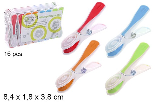 [108680] 16 pinzas plástico colores opaco 8.4cm