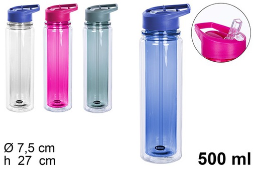 [108448] Botella de agua con pajita colores surtidos 500ml