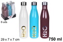 Bouteille d'eau en verre couleurs assorties décorées H2O 750 ml