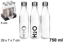 Botella agua cristal transparente decorada H2O 750 ml