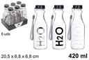 Botella agua cristal transparente decorada H2O 420 ml