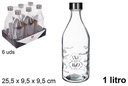 Botella cristal agua decorada water tapa acero 1 litro