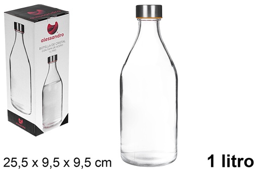 [109169] Bouteille d'eau en verre avec couvercle en acier 1 l.