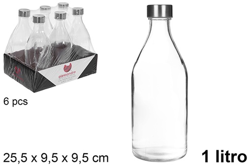 [109169] Bouteille d'eau en verre avec couvercle en acier 1 litre