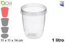 Envase plástico multiusos ovalado con tapa hermética 1 l.