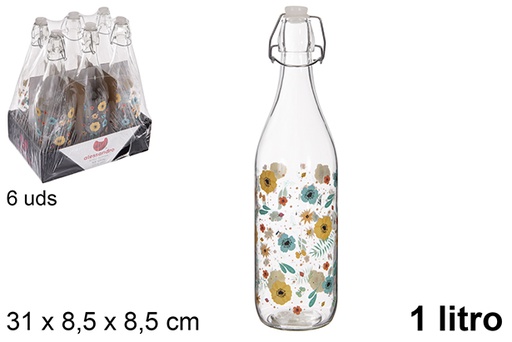 [109184] Bottiglia d'acqua in vetro decorato con tappo meccannico 1 litri