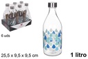 Botella cristal agua decorada gotas tapa acero 1 litro
