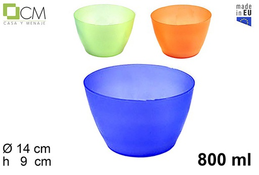 [102933] Bowl plástico pequeño colores surtidos 800 ml