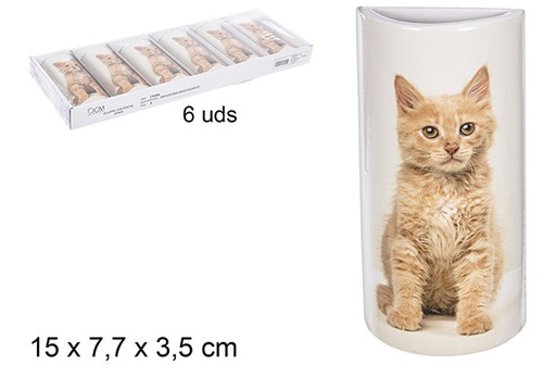 [110484] Umidificatore in ceramica a semicerchio decorato con gatti