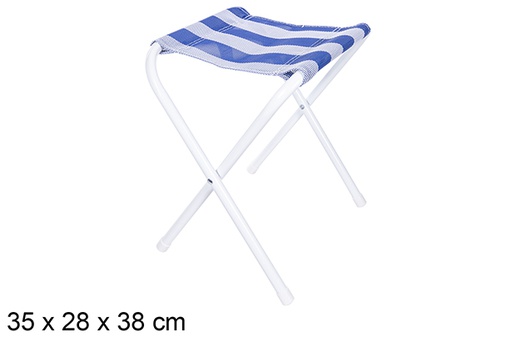 [110624] Taburete plegable playa metal blanco texilene azul/blanco 35x28x38 cm