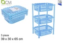 Verdulero plástico rectangular multiusos 3 pisos azul