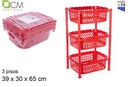 Verdulero plástico rectangular multiusos 3 pisos rojo