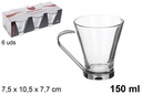 Taza cristal café con leche asa metal 150 ml