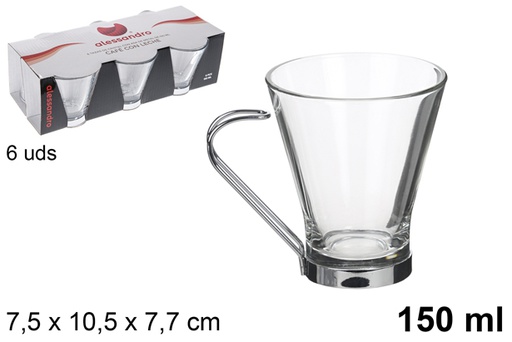[110174] Taza cristal cafe con leche asa metal 150ml
