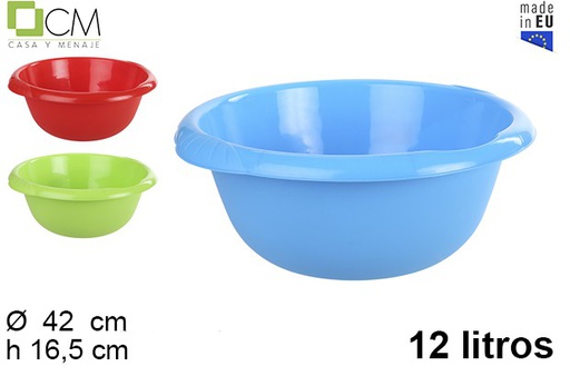 [102957] Round plastic basin with handle assorted colors 12 l.