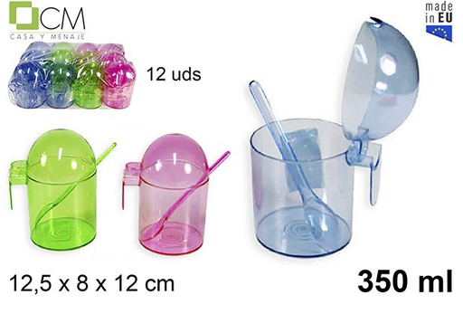 [102892] Azucarera plástico con cuchara colores surtidos 350 ml