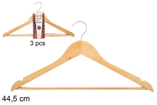[109212] Pack 3 perchas madera natural 44.5cm