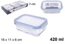 Fiambrera cristal rectangular tapa hermética 420 ml