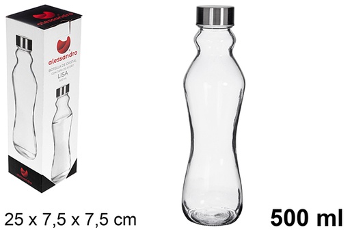 [109175] Gourde en verre lisse avec couvercle en acier 500 ml