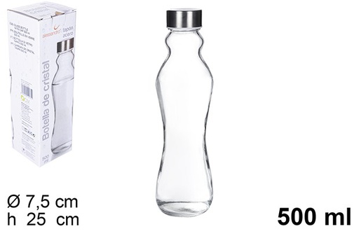 [109175] Gourde en verre lisse avec couvercle en acier 500 ml