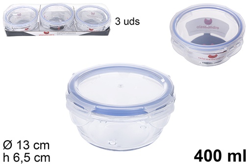 [110548] Fiambrera cristal redonda tapa hermética 400 ml