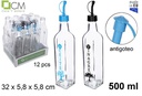 Aceitera/vinajera cristal cuadrada decorada hojas azul/negro tapón antigoteo 500 ml