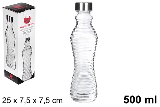 [109174] Garrafa de água de vidro listrado com tampa aço 500 ml