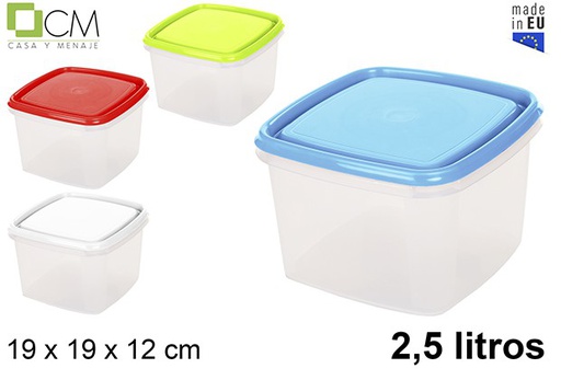 [102881] Boîte à lunch carrée avec couvercle couleurs assorties 2,5 l.