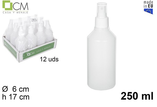 [110853] Botella plástico blanca con pulverizador en spray 250 ml