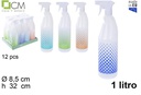 Botella pulverizadora alta decorada cuadrados 1 l.